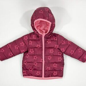 Okie Dokie Packable Quilted Reversible Hooded Jacket Pink Stars 18 Months